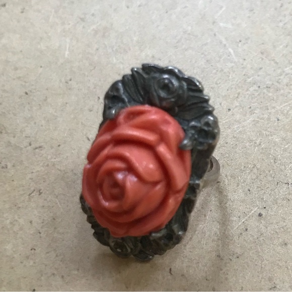 Coral Rose Silver Art Deco Style Ring size 4.25 - Picture 12 of 16